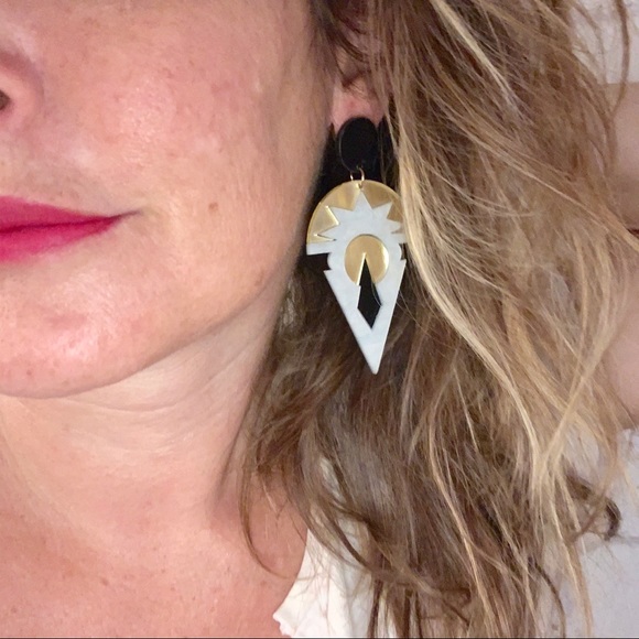 Art Deco Mirrored Earrings - Picture 5 of 7